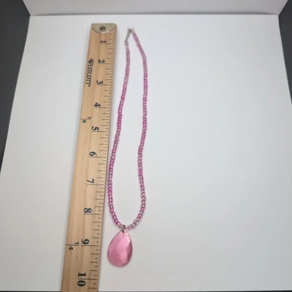 Pink Rhinestone Necklace Pendant Ring Lot Fairy Coquette Barbie Rose‎